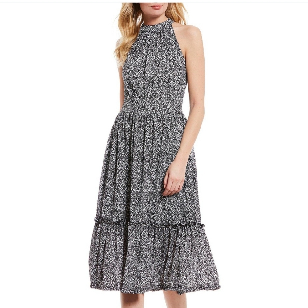 Michael Kors Black and White Floral Midi Dress NWOT